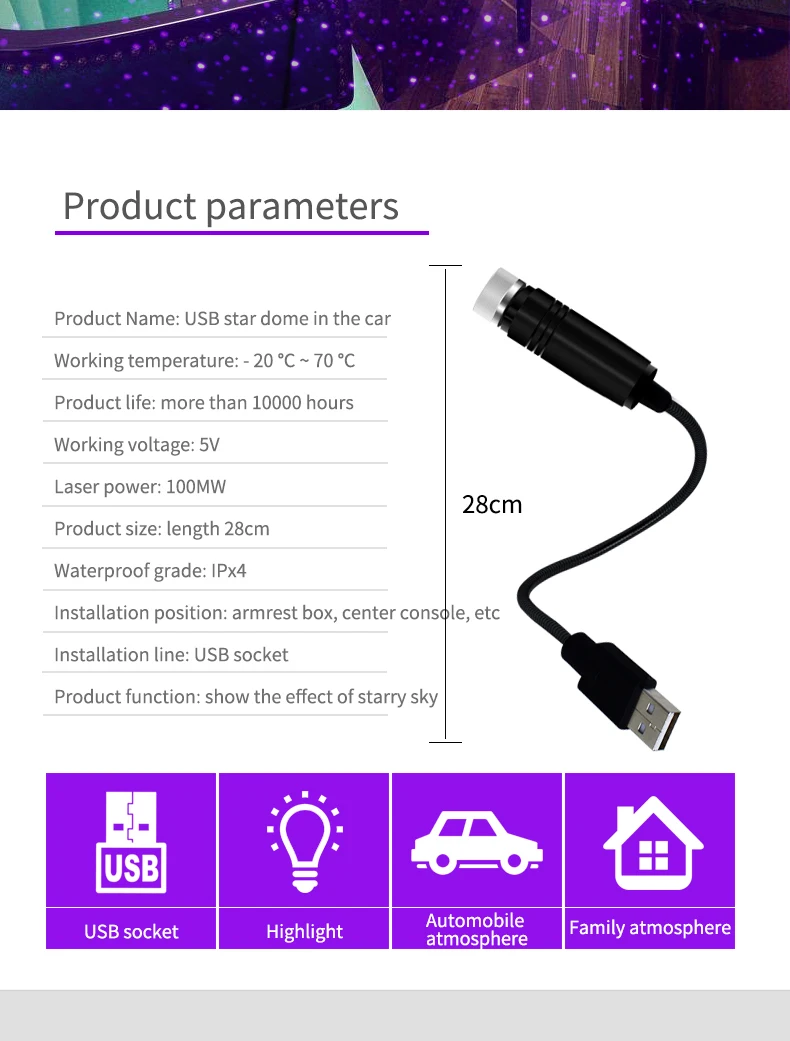 Подсветка салона авто,Универсальный автомобильный интерьерный светильник,светильник звездный дождь, автомобильная атмосферная лампа, USB звездный купол в автомобиле, Звездный светильник, атмосферный светильник на крыше