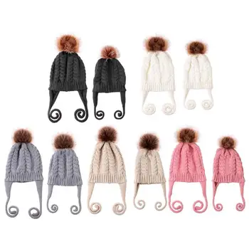 

Parent-child Warm Crochet Knit Hat Beanie Double Braid Bobble Cap Xmas Gift