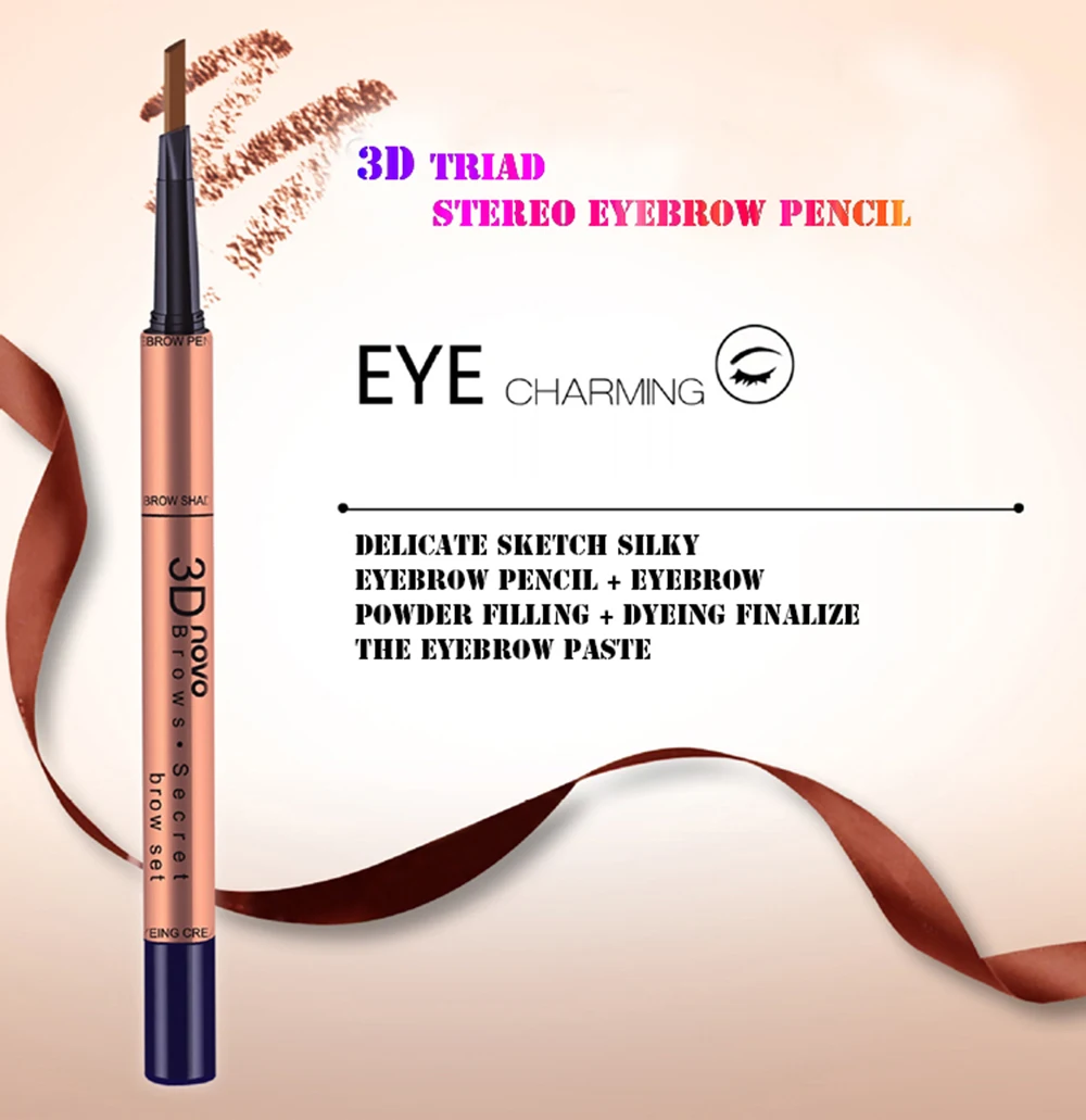 NOVO бренд 3 в 1 карандаш для бровей+ пудра для бровей палка+ окрашивание Стайлинг сливостойкий стойкий для бровей