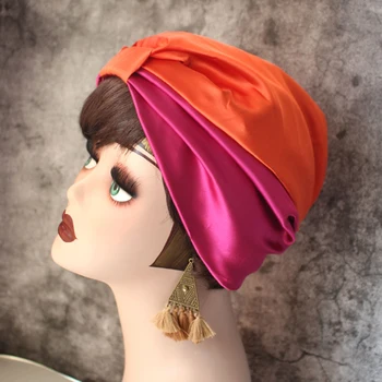 

6 Colors Silk Salon Bonnet Women Sleep Shower Cap Bath Towel Hair Dry Quick Elastic Hair Care Bonnet Head Wrap Hat