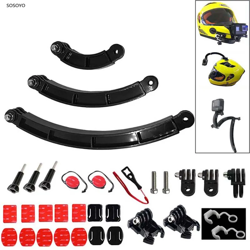 Braço de Extensão do Capacete da Motocicleta Conjunto para Gopro 33 em 1 Maneiras Suporte Ajustável Haste Hero 8 7 6 5 4 Dji Osmo Ação Câmera 3