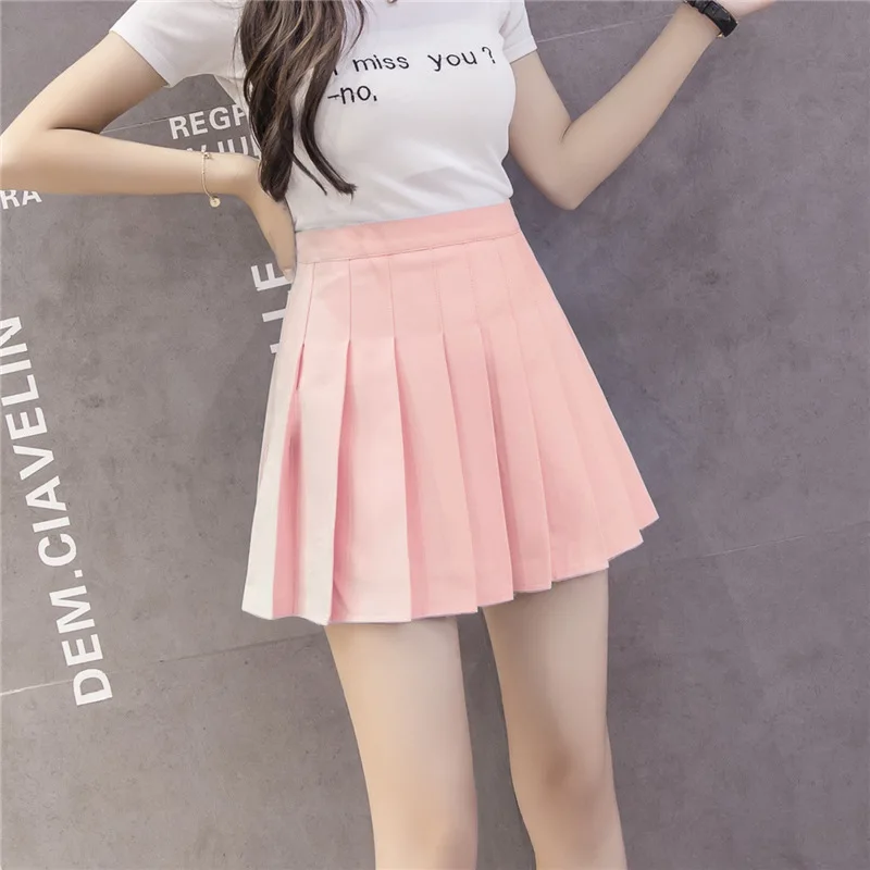 plaid pink FIONTO, Женская юбка трапециевидной формы с высокой талией, шикарные юбки с вышивкой, летняя Студенческая плиссированная юбка для женщин, милая танцевальная клетчатая юбка для девочек - Цвет: plaid pink