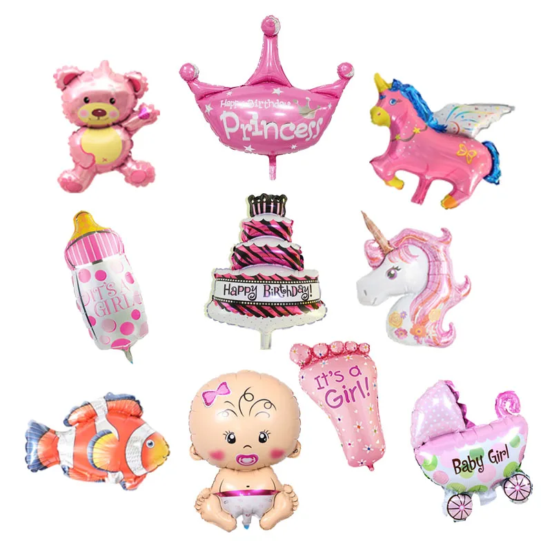 birthday pink 10 шт фольгированные мини-воздушные шары для вечеринки на день рождения, украшения для детей, воздушные шары с героями мультфильмов, Розовый Синий воздушный шар на день рождения для мальчиков и девочек - Цвет: birthday pink