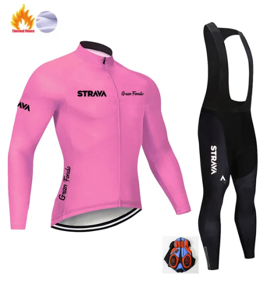 Новый STRAVA зимний термальный флисовый комплект одежда для велоспорта Мужской