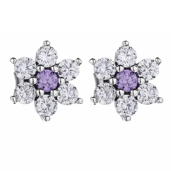 

Authentic 925 Sterling Silver Earring Forget Me Not With Crystal Studs Earrings For Women Wedding Gift Fine Jewelry