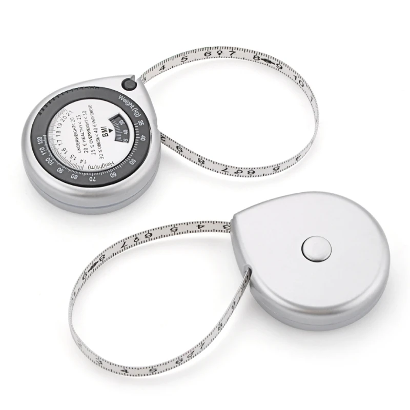 D0AC Body Mass Measuring Tape Measure 150cm BMI Calculator Fitness Weight Loss Muscle Fat Test Push-Button Retract tape measure