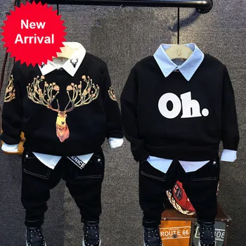 

Children Boys New Autumn winter Warm Outerwear Sweatshirt + shirt + jeans boys Clothing Set Baby Kids Hoody Trousers Tracksuit