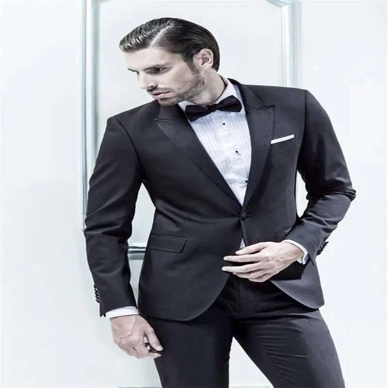 

Custom Men's Suits Best Sellers Peak Lapel One Button Black High quality Groom Tuxedos Suit Wedding (Jacket+Pants)