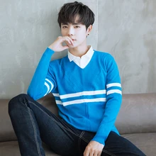 Осенний свитер мужской тонкий модный контрастный Повседневный вязаный пуловер с v-образным вырезом Мужская Уличная одежда с длинным рукавом свитер Мужская одежда M-3XL