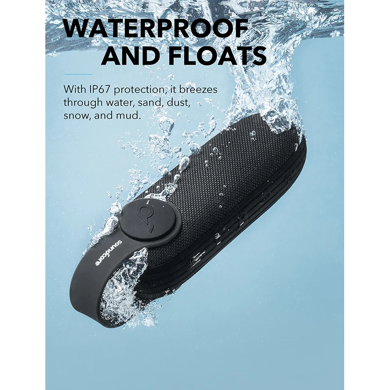 Soundcore значок от Anker, Bluetooth, Динамик, водонепроницаемы переносной динамик, IP67, водонепроницаемость, 12 часов проигрывания, встроенный микрофон