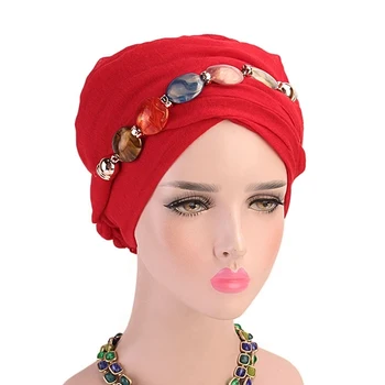 

New Agate Diamond Necklace Headdress Hat Balinese Wrap Head Scarf Cap Muslim Accessories Summer Autumn Fashion For Stone Women
