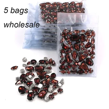 

Hot sale Clothing accessories Wholesale 5 bags mixed shape glass crystal Wine red sew on rhinestones diy wedding dress