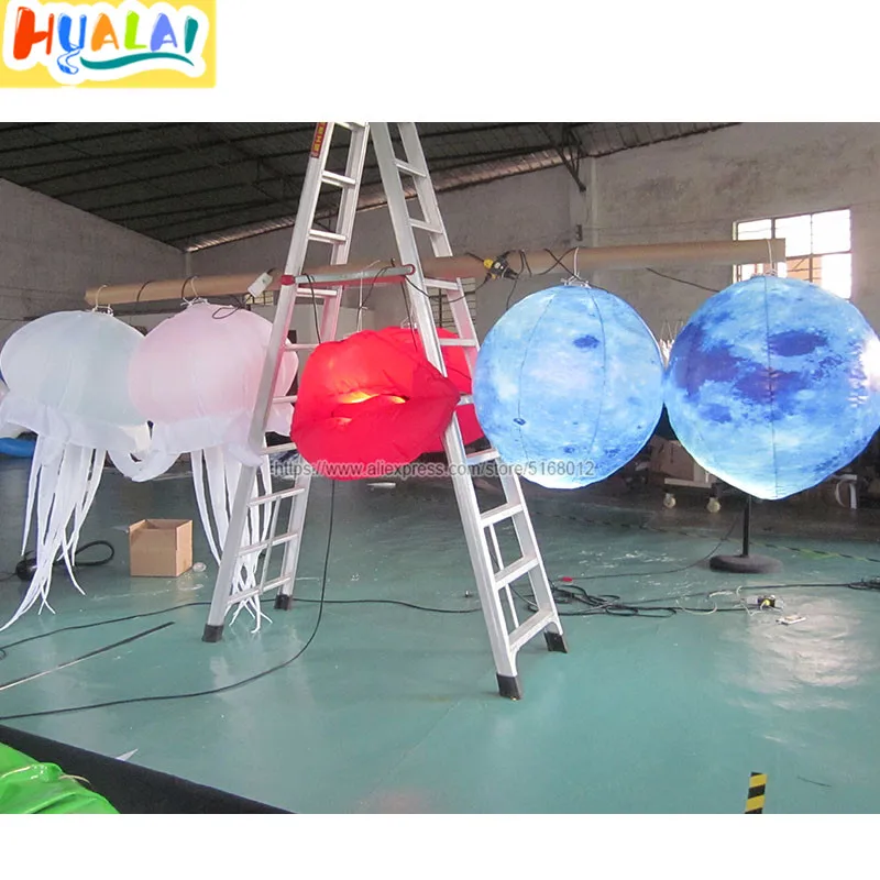 

1set 6 PCS LED lighting inflatable moon, inflatable moon balloon,inflatabel red lips with airblown hanging decoration for sale