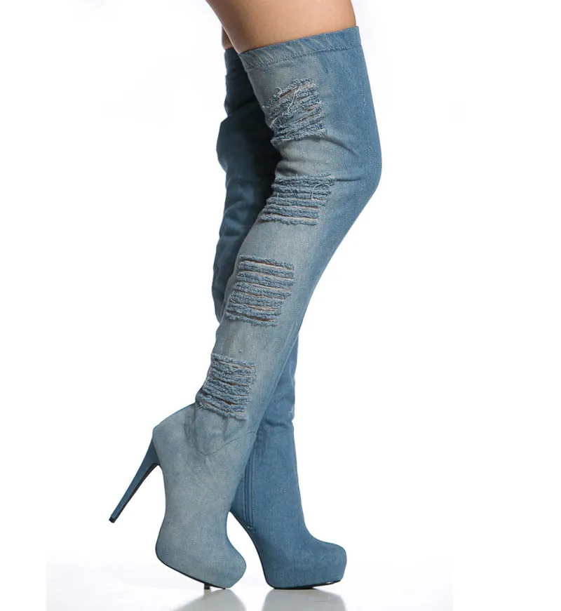 2020 New Women Hole Ripped Jeans Over 