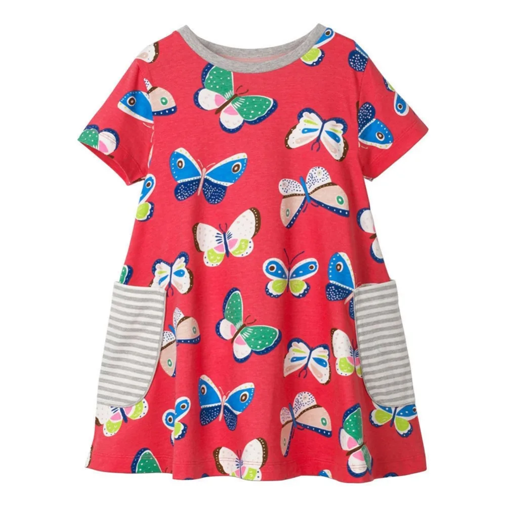

Baby Girls Dress Summer Baby Girls Kids Casual Butterfly Print Pocket Cotton Toddler Short Sleeve Pageant Sundress