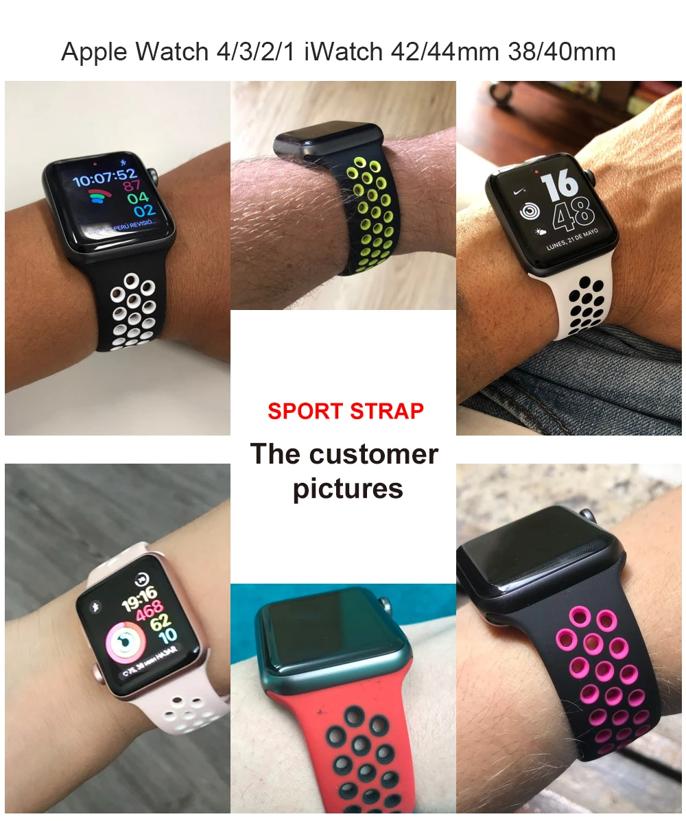 Ремешок для Apple Watch 4 3 2 1 42 мм 38 40 44 браслет силиконовый ремешок iwatch sports series и