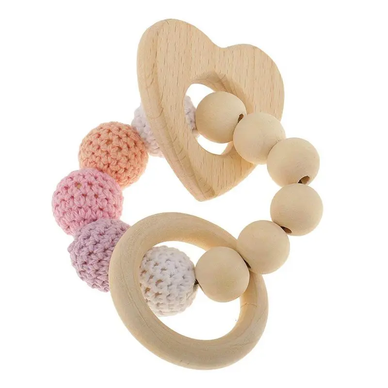 Promo  1 pc pearl teething rings wooden infant rattle toy baby teething accessories - multicolored - heart