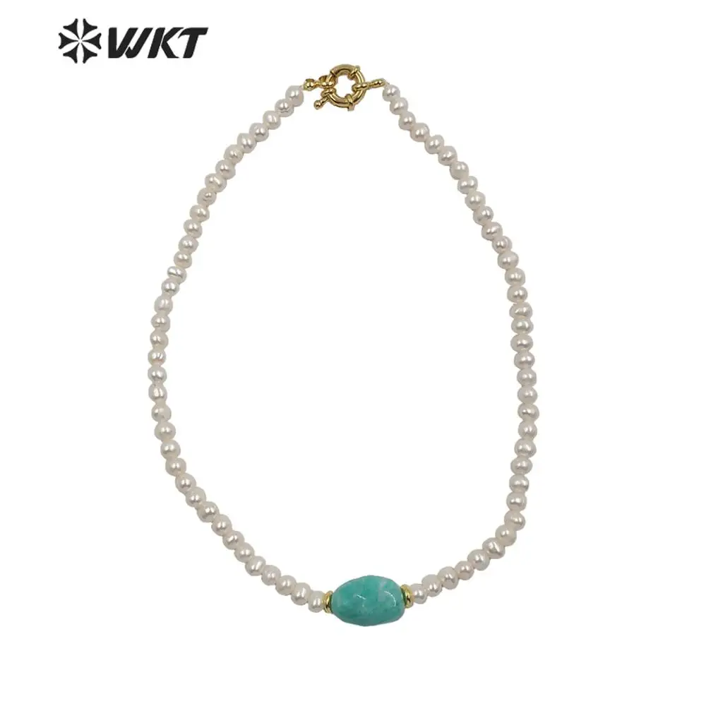 

WT-JN120 WKT Gorgeous Women Natural Freshwater Pearl Choker Necklace 6mm Irregular Beads With Theme Stone Accessories