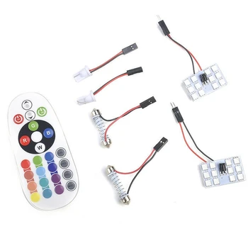 

2Pcs RGB LED Car Roof e T10 5050 12SMD Reading Light Lamp Bulb Remote Control