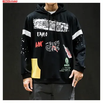 

Dropshipping Men Streetwear Patchwork Graffiti Hoodies Tops 2020 Autumn Casual Male Pullover Mens Hooded Cotton Sweatshirt