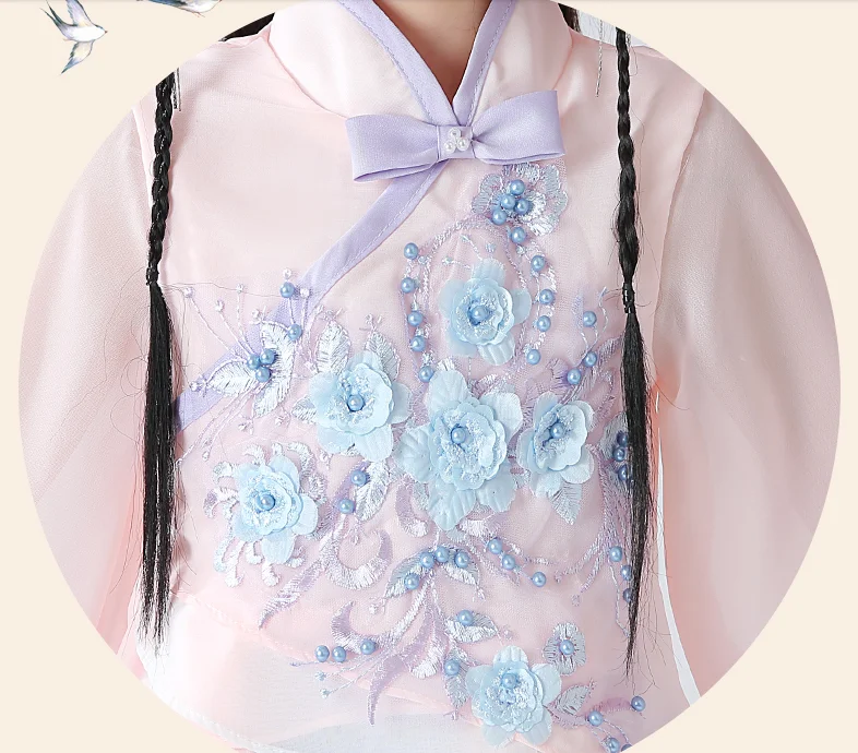 Детское платье в китайском стиле; древний костюм Hanfu для девочек; платья Феи; Дизайнерская одежда с бисером; Рождественский подарок; ZL07