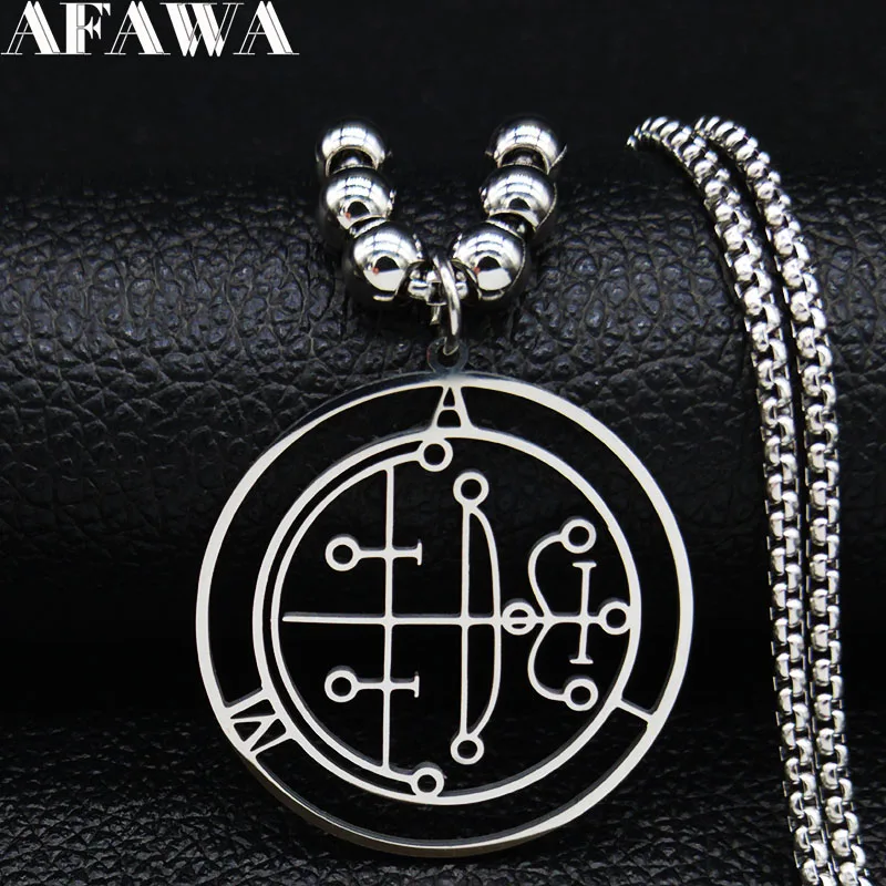 

Lock Sigil of AIM Long Stainless Steel Chain Necklace Satan Necklaces Lesser Key DEMON SEAL Goetia Jewelry collier femme N19588