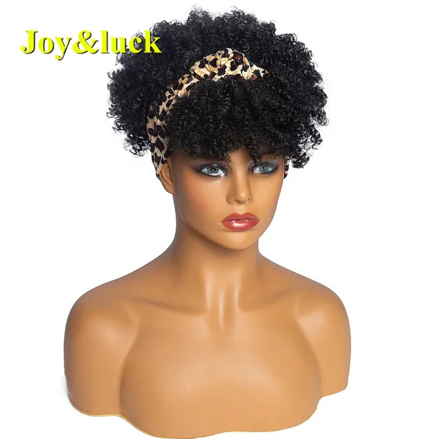 Headband Synthetic Wig Short Afro Kinky Curly Hair Wigs For Black Women Fluffy Curls Hairband African Turban Wrap Hair 51