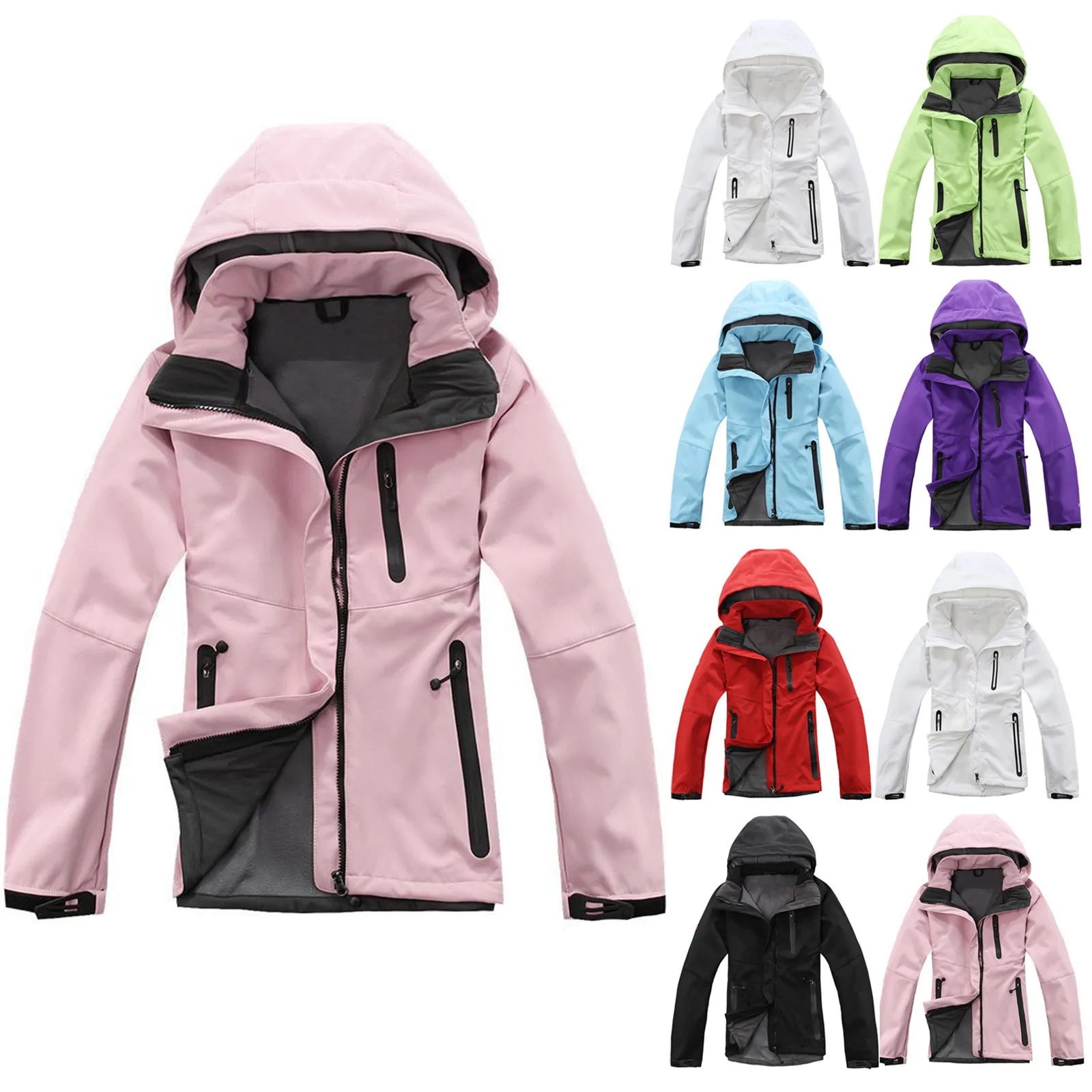 Chaqueta impermeable a prueba de viento para deportes al aire libre, Chaqueta con funda suave, para otoño e invierno, talla grande, para montañismo, Color sólido