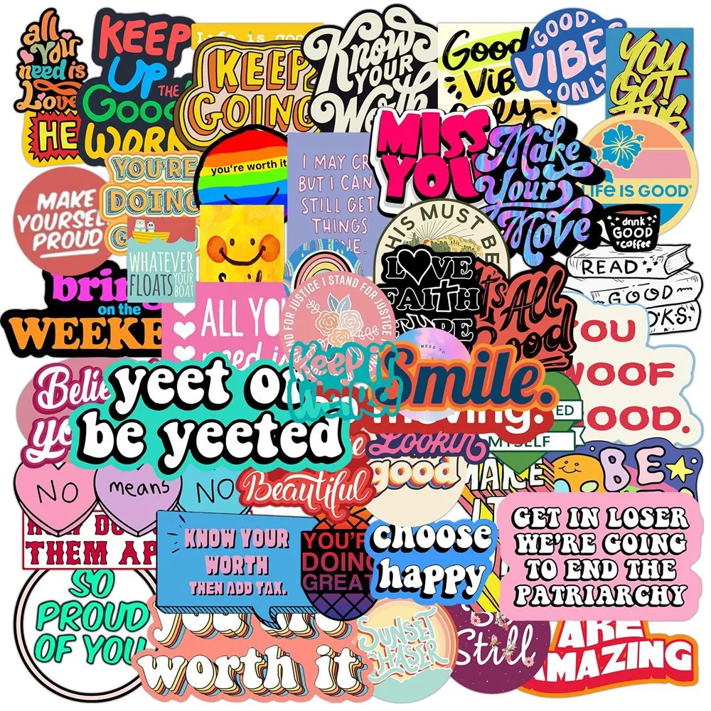 

50Pcs/Set Wholesale Inspirational English Phrases Stickers For Car Luggage Laptop Skateboard Guitar Decal Kids Gifts