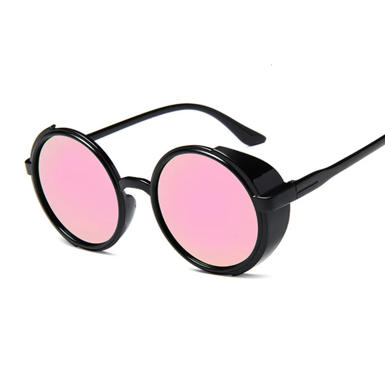 Новые ретро черные женские солнцезащитные очки в стиле стимпанк круглые дизайнерские металлические паровые панк щитки UV400 Солнцезащитные очки Мужские Женские - Цвет линз: Black Pink