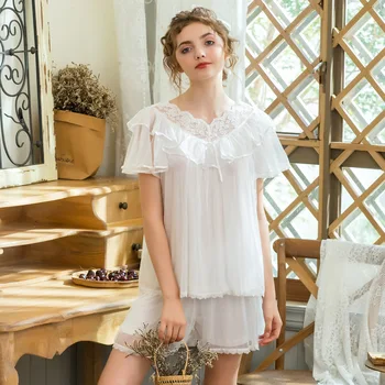 

Summer Cool Breathable Pajamas Women Ruffles Lace V-neck Sleepwear Short-pants Thin Nightwear Lady Female Night Sleep Suit 2pcs