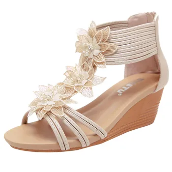 

Sandals Woman Lotus Roman Style Flower Wedge Shoes Cover Heel Casual Black Sexy Popular Vogue Sandals Women Summer Shoes