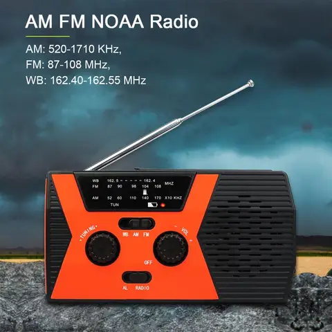 Radio de Emergencia Solar + Manivela (AM/FM/Clima) con Linterna y SOS (RETEKESS HR12W) — imagen 2