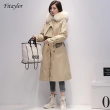 Fitaylor, зимние длинные парки для женщин, 90% белый утиный пух, куртки, настоящий большой Лисий мех, с капюшоном, теплое пальто, зимняя верхняя одежда