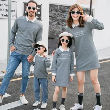 

Family Matching Outfits 2020 New Spring Mom and Daughter Fashion Fake Two-piece Dress Dad Son Sweatshirts Christmas Clothes