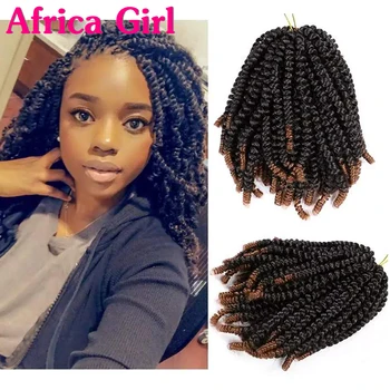 

Girl Fluffy Spring Twist Crochet Hair 8 Inch Passion Twist Hair Crochet Braids 110g/pcs Synthetic Ombre Braiding Hair Black