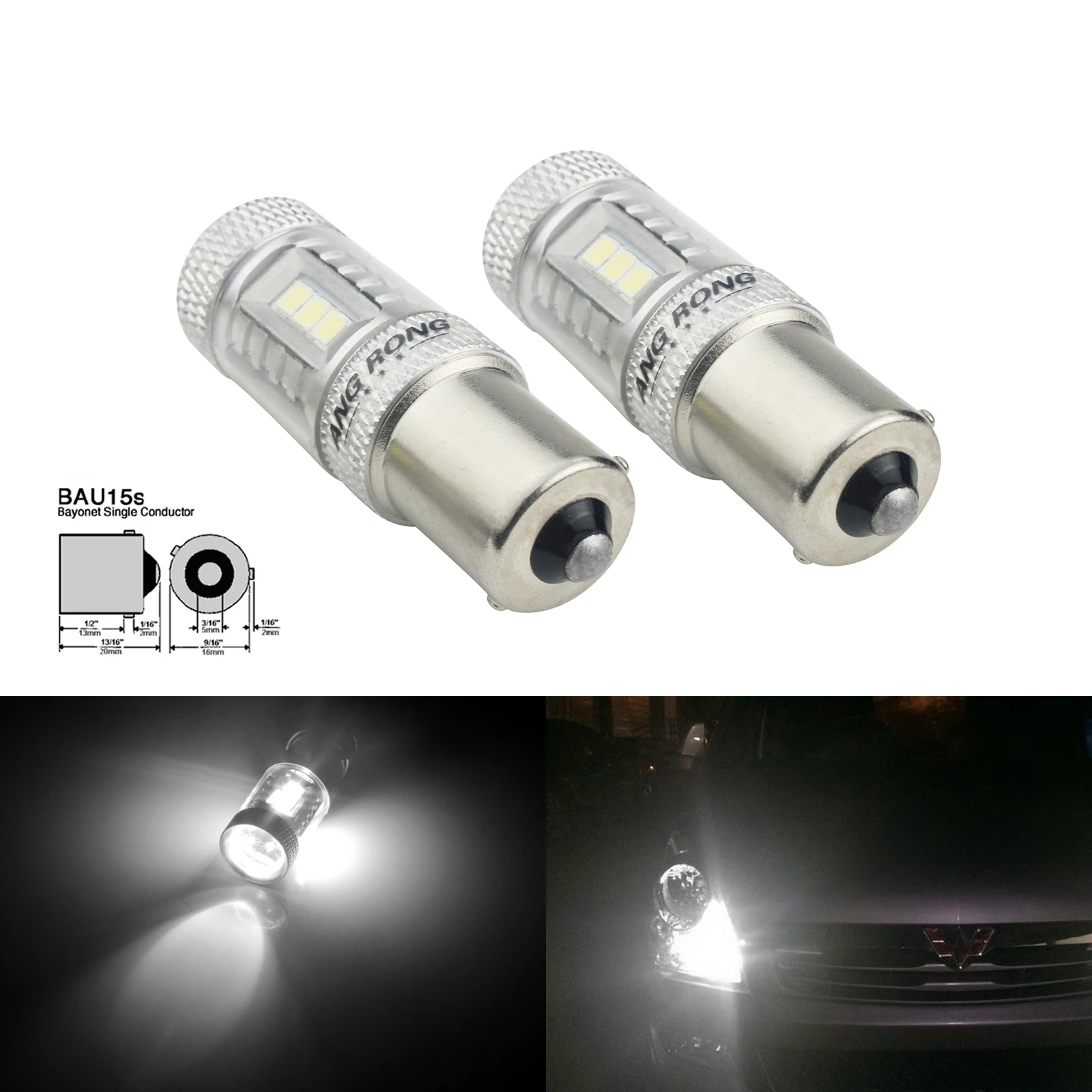 ANGRONG 2x Белый 15 SMD BAU15s PY21W светодиодный индикатор лампы стоп сигнал тормозной