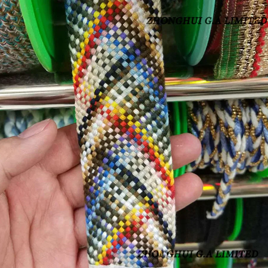 

Woven Webbing Colorful Cotton Polyester Wedding decoration 4cm wide Polychromatic Braids reflective Webbing wholesale 5 Yards