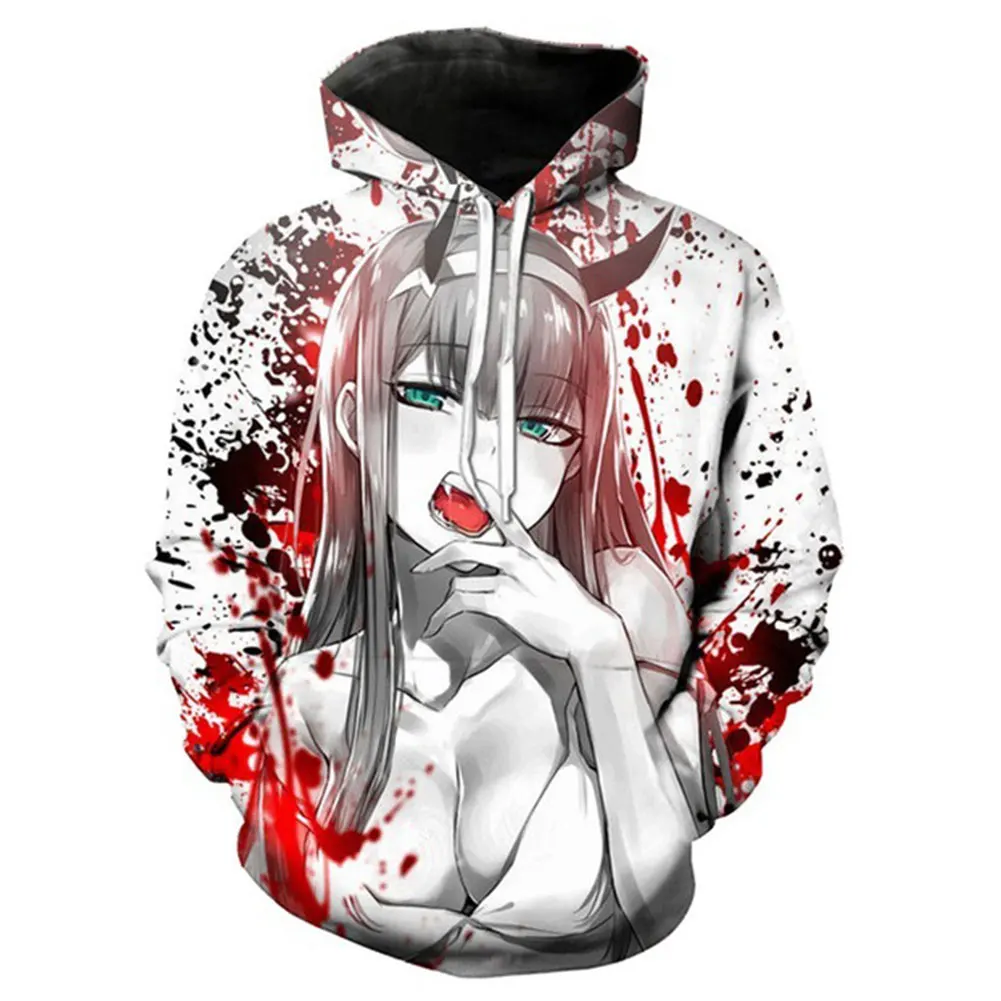 huateng Unisex Darling in The Franxx Stampa 3D Pullover Anime Felpa con Cappuccio Costume Cosplay