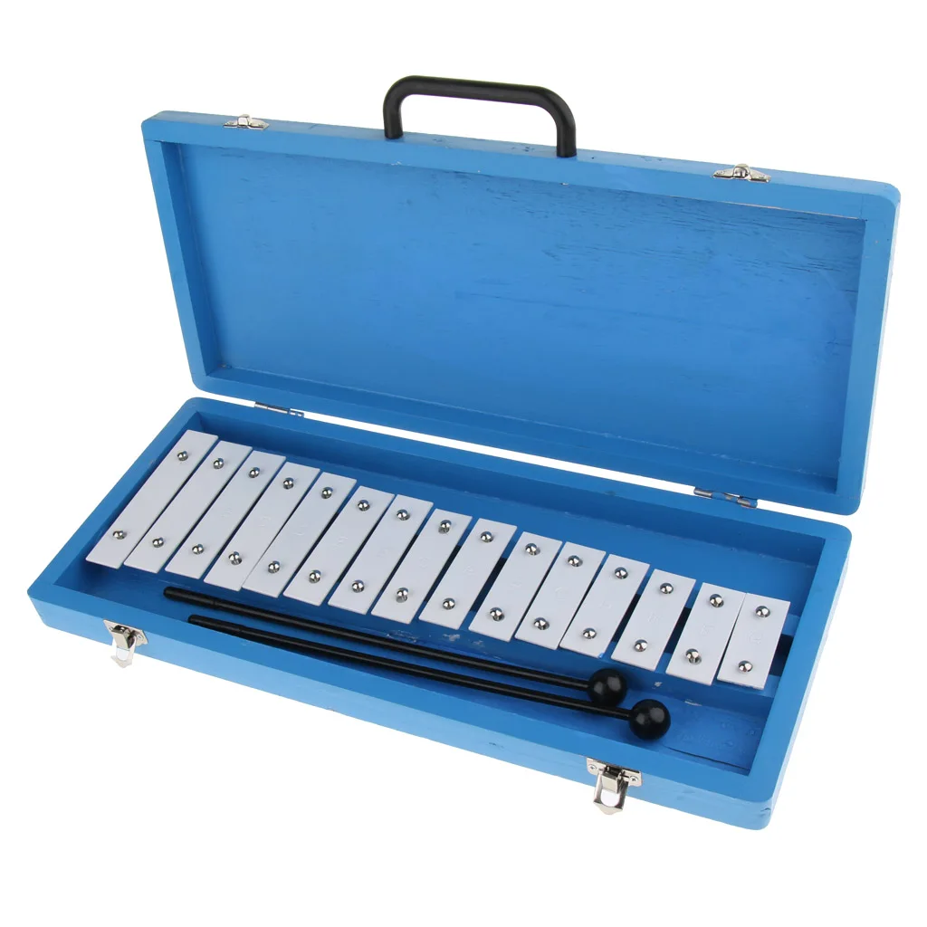 Алюминиевый сплав 15 тонов Glockenspiel ксилофон с чехол синий