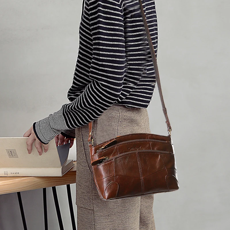Cobbler Legend Multi Pockets Vintage Genuine Leather Bag Female Small Women Handbags Women Shoulder Crossbody Bag