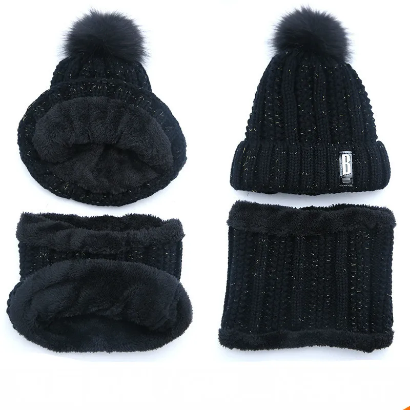 Теплая зимняя вязаная шапка skullies beanies, женская брендовая Высококачественная зимняя женская Лыжная шерстяная меховая шапка с помпонами, вязаный шарф