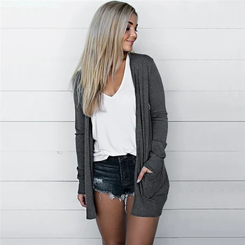 

Plus Size Long Sleeve Knit Cardigan Women Pockets Tops Thin Coat Jackets Oversize Knitwear Outwear M-5XL