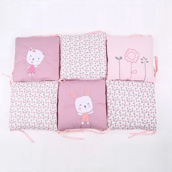 

6 Pcs Newborn Baby Cotton Anti-collision Baby Bed Protector New Crib Embroidered Rabbits Bedding Bumper 30*30