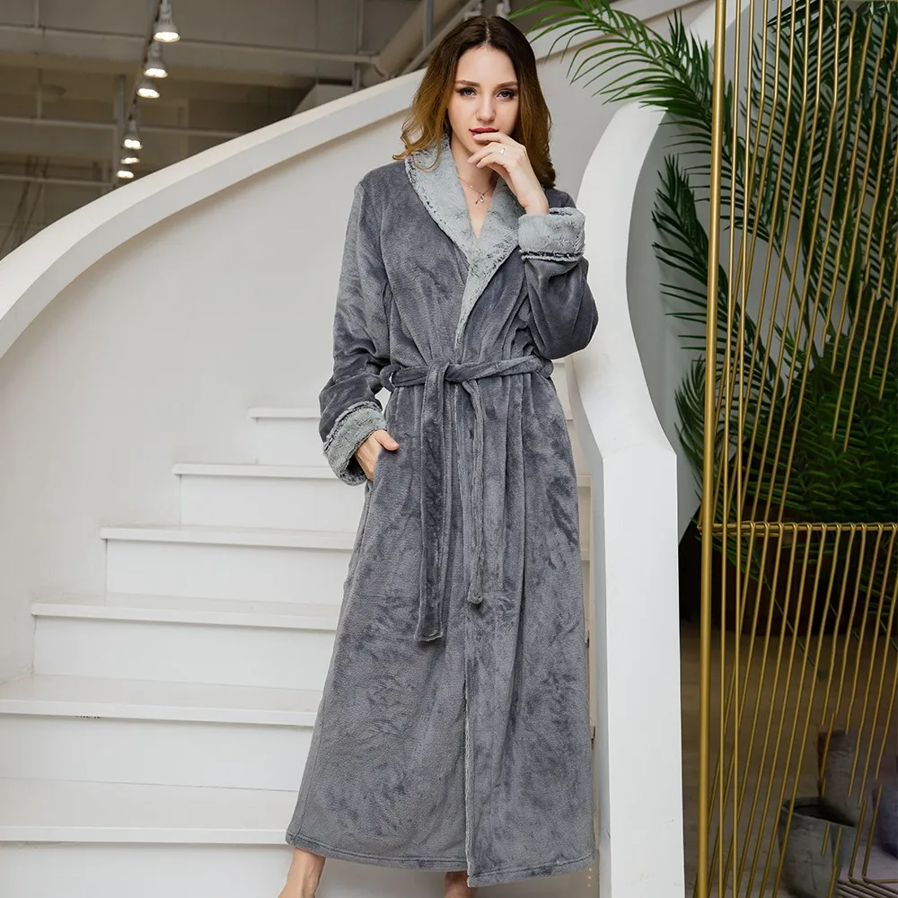 

Flannel Robe Kimono Gown Winter New Coral Fleece Sleepwear Nightgown Lovers Bathrobe Soft Home Clothes Intimate Lingerie