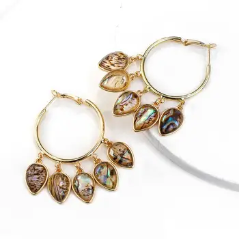 

AENSOA Vintage Abalone Shell Round Tassel Earrings Natural Long Geometric Earrings For Women New Zealand Abalone Shell Jewelry