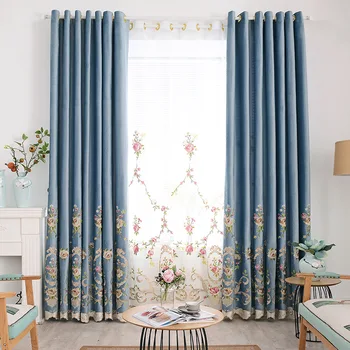 

New Curtain Embroidered Perforated High Shading Finished Curtain Wholesale Bedroom Living Room Window Gauze