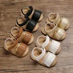 Летний для новорожденных сандалии с кисточками мягкая подошва кроватки обувь противоскользящие Prewalkers Милая обувь для маленьких девочек