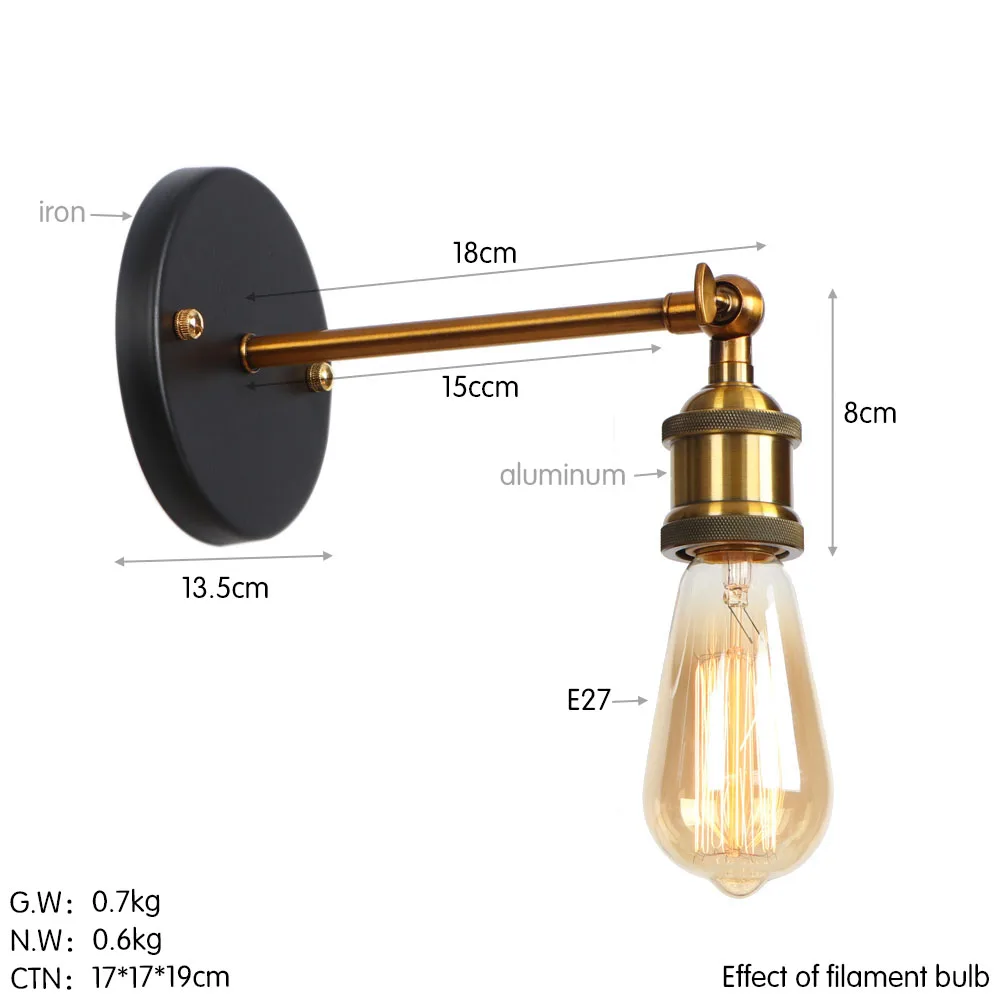 Лофт Декор винтажный бра настенный светильник Промышленный Эдисон светодиодный настенный светильник прикроватный Домашний Светильник ing железные линзы