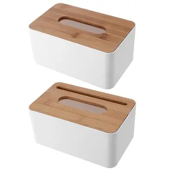

Plastic Tissue Box Waterproof Bamboo Wooden Cover Holder Kitchen Storage Office Home Car Organizer with Phone Slot